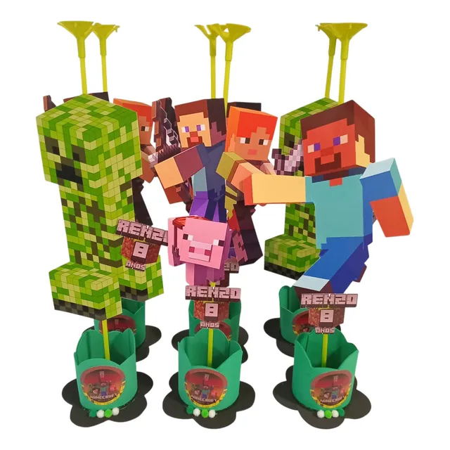Minecraft Souvenirs Cumpleaños Centro De Mesa Personalizado