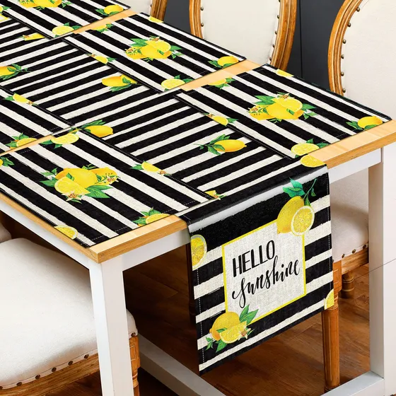 7 Mantel Individual Diseño Raya Acuarela Hello Limon