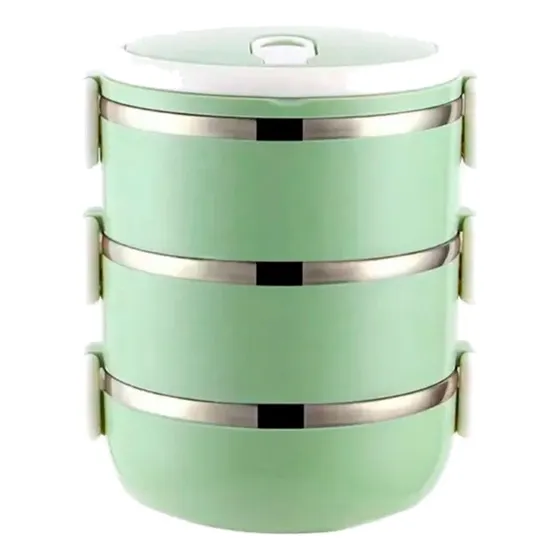 Lonchera Térmica Fiambrera 3 Niveles 2100ml: Comida Caliente Color Verde
