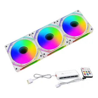 Kit Fan Gamer Ryvel Aspen Branco 3x120mm Argb, Controladora Branco