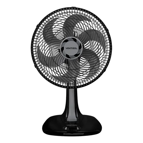 Ventilador Oscilante De Mesa Turbo Premium 52w 6 Pás 30cm Preto E Prata Ventisol