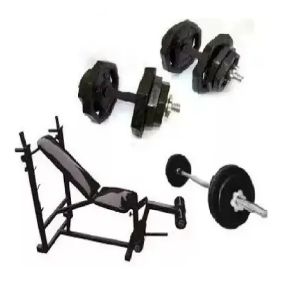 Banca Para Pecho+ejercitador Piernas+mancuernas+barra+ 20kl.