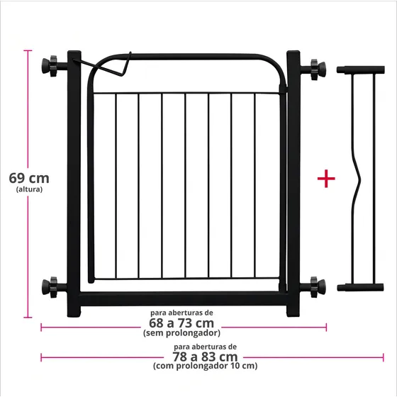Açomix Aramado 69 Cm Grade Portão Proteção Pets 68 A 73 / 78 A 83 Cm Cachorro Cor Preto