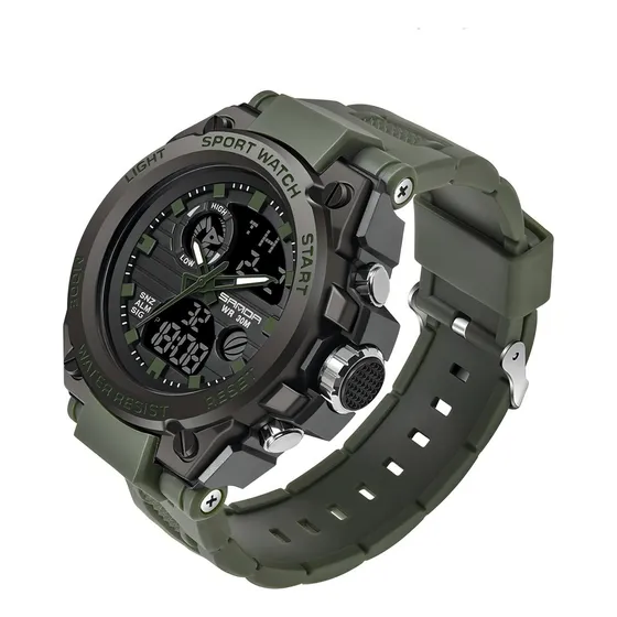 Reloj pulsera Sanda 739 Correa de Poliuretano Color Verde Militar