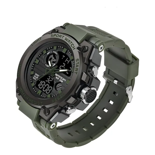 Reloj pulsera Sanda 739 Correa de Poliuretano Color Verde Militar