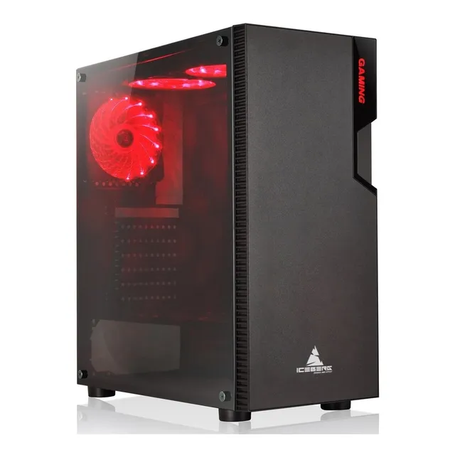 Chasis Iceberg Glacius V2 Vidrio Templado + 1 Fan Rojo