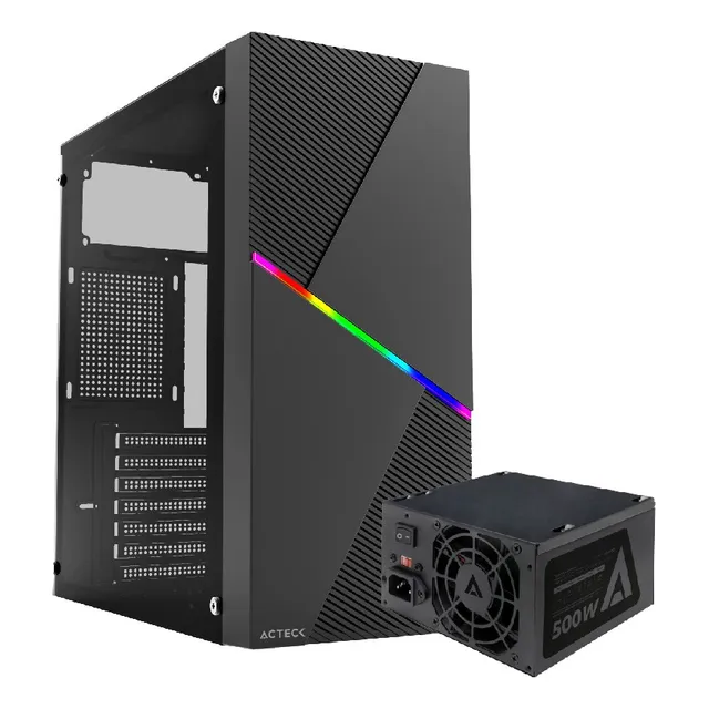 Gabinete Acteck Draco Gm450 500w Media Torre Rgb Cristal Color Negro