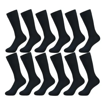Kit 12 Pares De Meia Social Masculina Preta Confortável Preto Liso 39-42