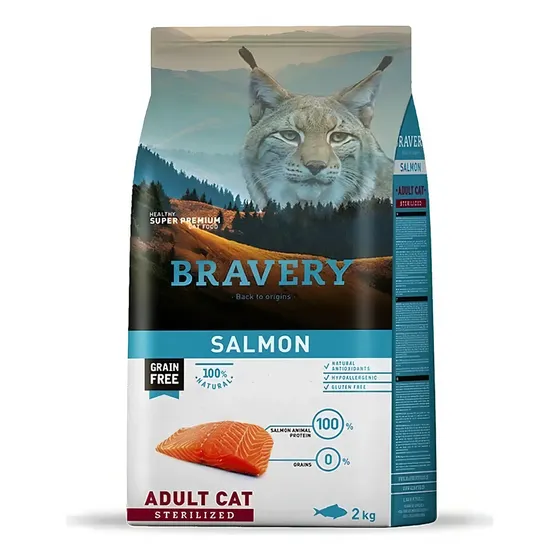 Alimento Bravery Super Premium Adult Cat Sterelized para gato adulto sabor salmón de 2 kg | Cuotas sin interés