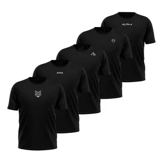 Kit 5 Camisetas Dry All Black Alpha