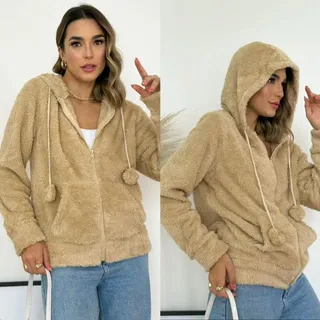 Casaco Feminina Pelinho Com Capuz Basica Lisa Super Quente Casaco Feminina Pelinho Com Capuz Basica Lisa Super Quente