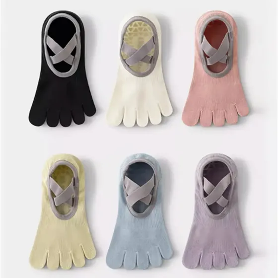 Medias Calcetines Dedo Con Antideslizante Baile Yoga Pilates Celeste Liso Unico