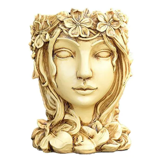 Escultura Facial Cabeza De Cactus Maceta Macetas Madera