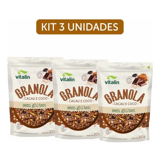 Kit 3x: Granola Cacau E Coco Sem Glúten Vitalin 200g