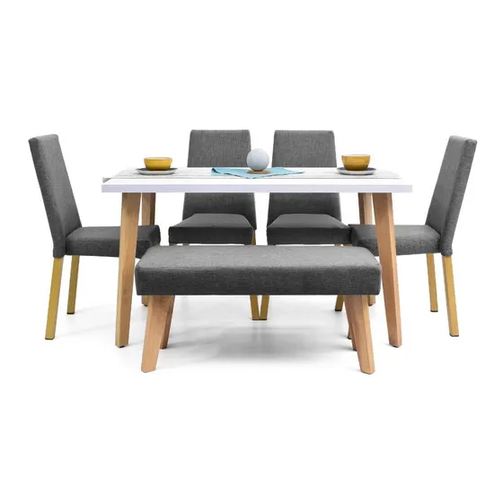 Comedor Lugo Matiz 6 Puestos 4 Sillas Viena + Butaco En Tela Color Gris