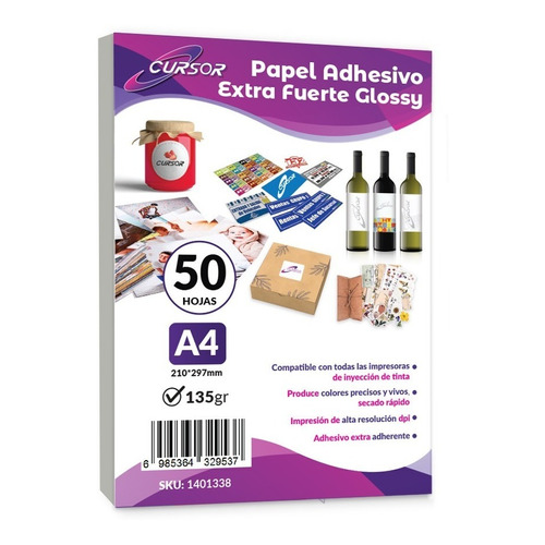 Papel Adhesivo Extrafuerte Glossy Brillante A4 135g -50hojas