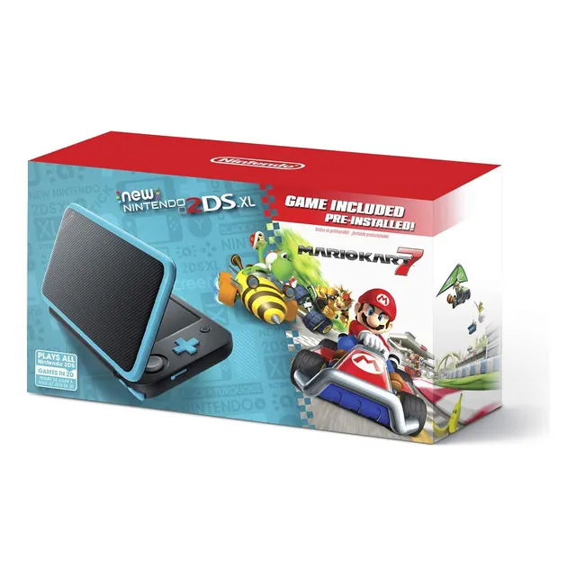 New Nintendo 2ds Xl - Black + Turquoise With Mario Kart 7