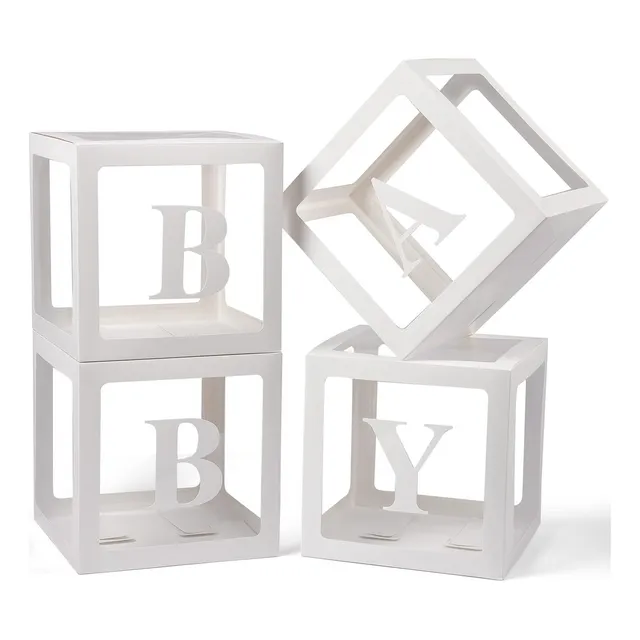 Caja Cubo Para Globos Baby Shower X4 Unidades Blanco