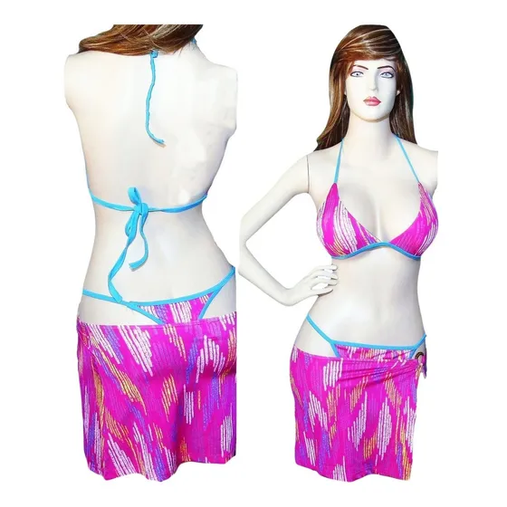 Trajes De Baño 3 Pcs Para Damas Brasier Bikini Y Pareo Set