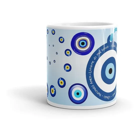 Caneca Olho Grego Olho Turco De Porcelana Com Caixa 