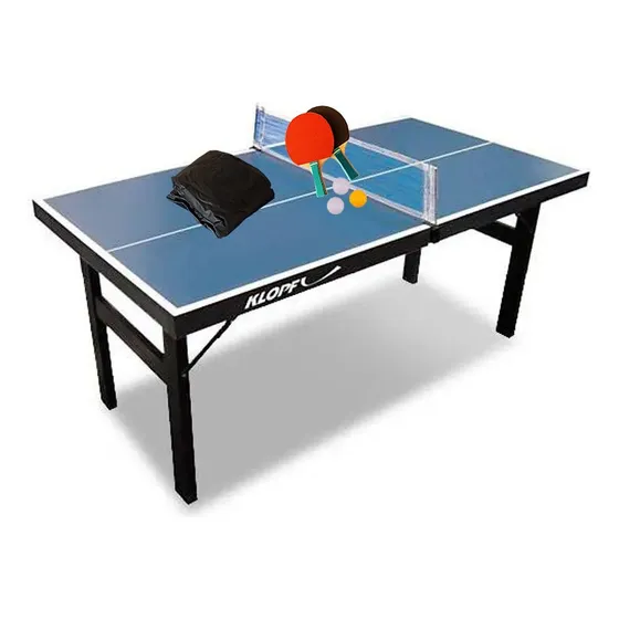 Mini Mesa Ping Pong Júnior 1003 Klopf + Kit 5002 + Capa Cor Azul
