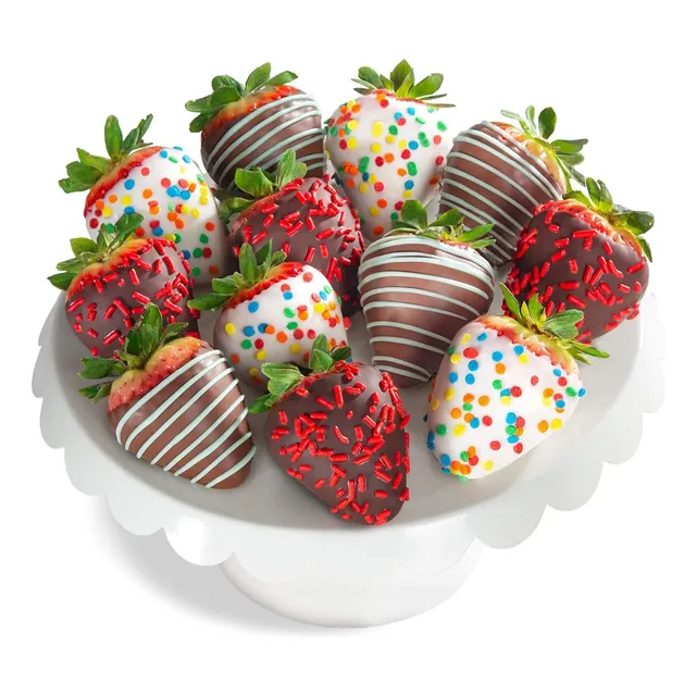 12 Piezas De Feliz Cumpleaños Fresas Cubiertas De Chocolate,