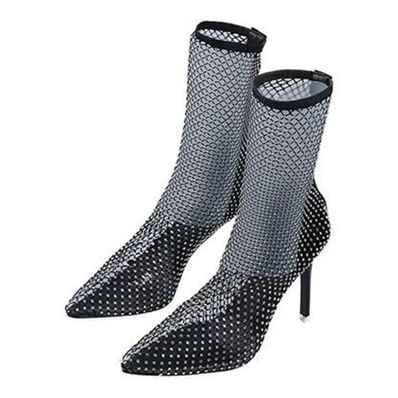 Botas Tipo Calcetín De Tacón Alto Con Huecos De Malla, Zapat