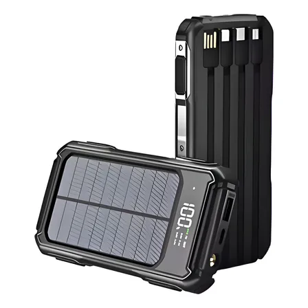 Cargador Portátil Banco De Energía Solar 10000mah 4 Líneas Color Negro