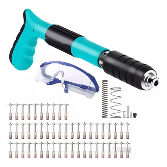 Pistola De Fijacion Tiro A Tiro, Gafas + 100 Clavos De Pared