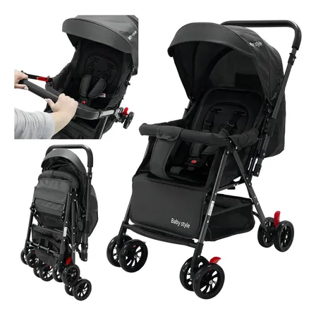 Carrinho de Passeio Staremcasa Runner Reversível Dobrável Para Bebê Até 15kg Preto