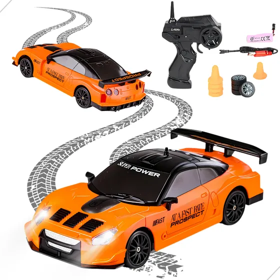 Carrinho Skyline Gtr R35 Controle Remoto Drift Recarregável Cor Laranja Personagem Mod Lotus