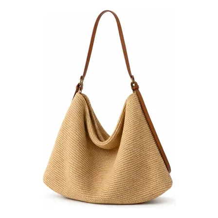 Bolsa De Ombro Feminina Boho Palha Sintética Estilosa Linda Marrom Lisa