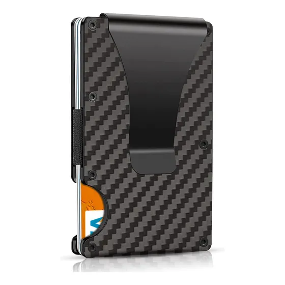 Billetera Tarjetero Fibra Carbono Clip Anti Robo Urbano Color Negro