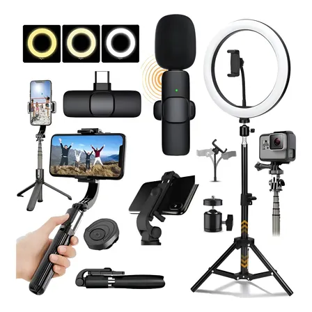 Ringlinght Grande Com Tripé Estabilizador Microfone Youtuber 127/220v Preto Tipo C