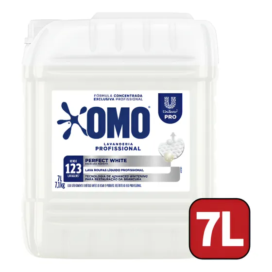 Lava Roupas Sabão Líquido Profissional Perfect White 7l Omo