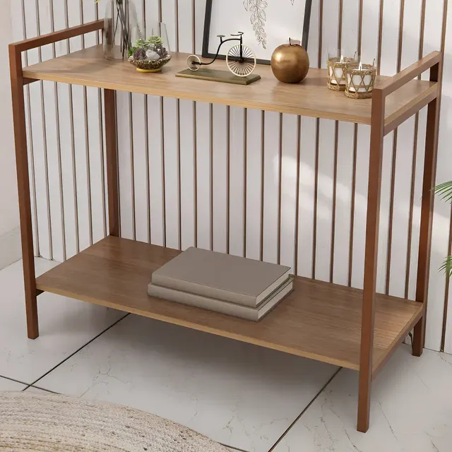 Mesa Aparador Cantinho Do Café Buffet Decoração Sala Bar Balcão Pés Cobre Cor Freijó