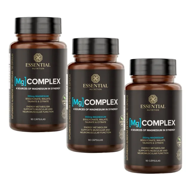 Kit 3x Mg Complex  4 Fontes De Magnésio (90 Caps) Essential