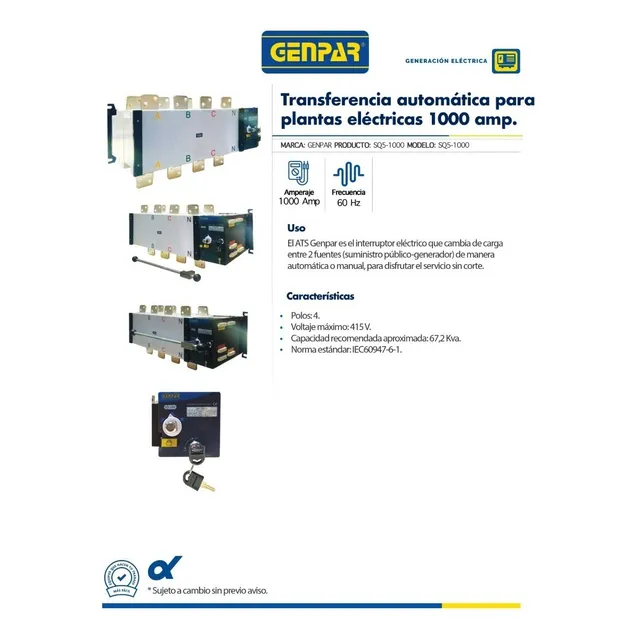 Transferencia Automática Para Plantas Eléctricas De 1000 Amp