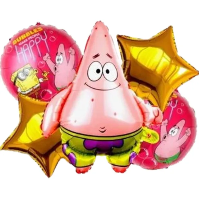 Bouquet 5 Globos Patricio Bob Esponja 60cm 3d+4met 45cm