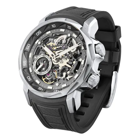Relógio Masculino Automático Feice Fm511 Esqueleto 5atm Preto Prateado