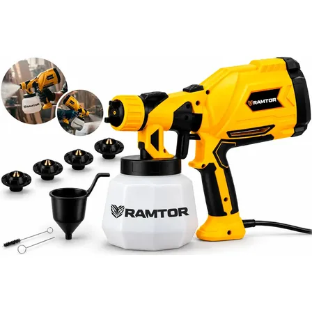Pistola De Pintura E Pulverizadora Elétrica Portátil Hvlp 1.250l Profissional C/ 5 Bicos Acessórios 580W RAM200C Ramtor