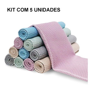 Kit 5 Pano Microfibra Limpeza Multiuso Escama De Peixe 30x40 Kit 5 Pano Microfibra Limpeza Multiuso Escama De Peixe 30x40