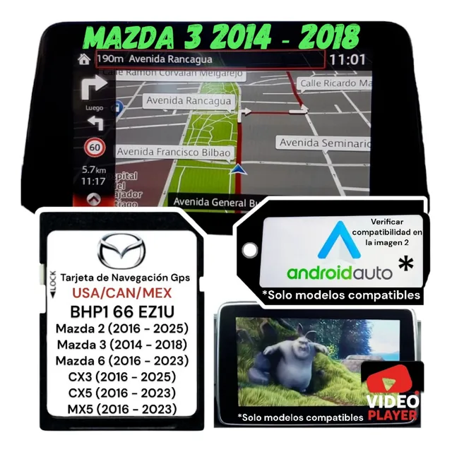 Tarjeta De Navegación Mazda 3 2014-2018 Mapas + Android Auto