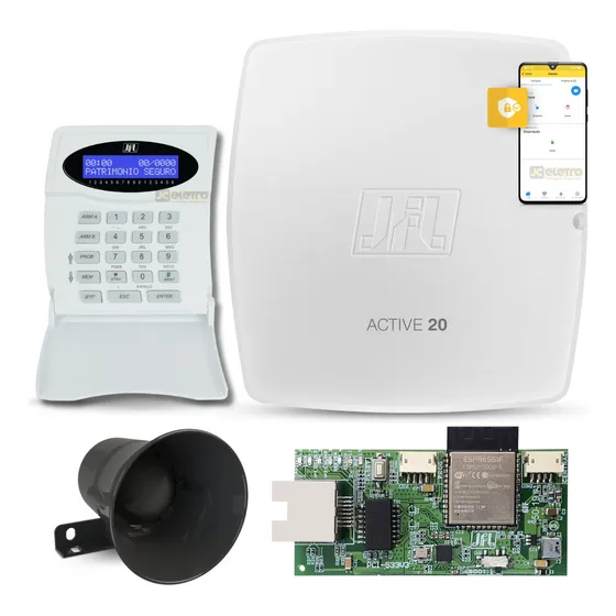 Central Alarme Active 20 Ethernet Jfl + Teclado Lcd + Sirene
