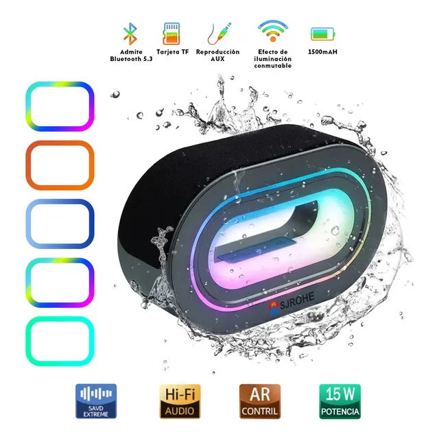 Sjrohe Bocina Altavoz Portátil 16w 1500 Mah, Sonido Inalámbrico Multifuncional Con Rgb Luz Led, Bluetooth 5.3 Sonido Estéreo Hd Bajos Profundos, Reproducción De Aux/micro Sd/tf/usb, Negro