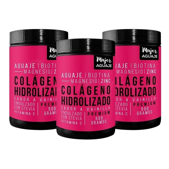Pack De 03 Colagenos 500 Gramos Con Stevia, Aguaje & Biotina Sabor Vainilla