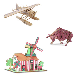 Set 3 Rompecabezas 3d De Madera Juguete Armable Casa Toro Set 3 Rompecabezas 3d De Madera Juguete Armable Casa Toro