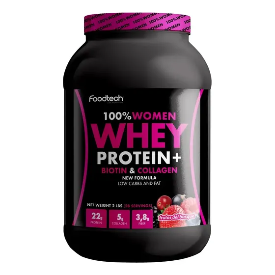 Proteína de Suero Foodtech 100% Women Frutos del Bosque con Biotina y Colágeno 907g en Polvo | Cuotas sin interés
