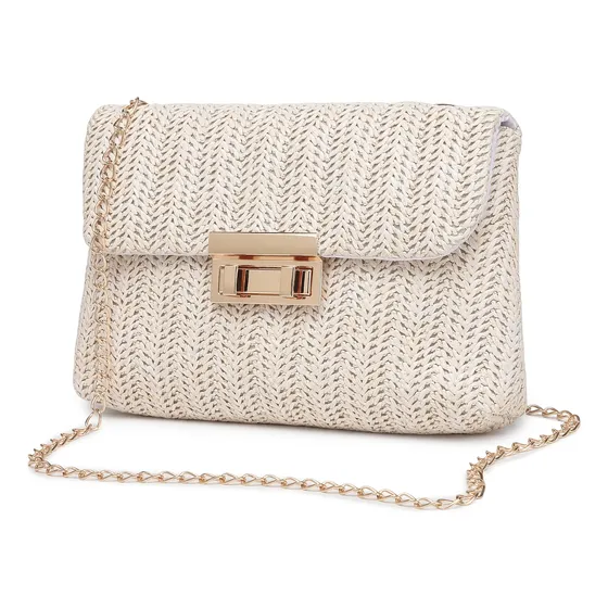 Bolsa De Palha Praia Feminina Bolsa Transversal Cor Bege