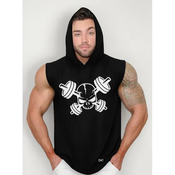 Camiseta Regata Capuz Machão Masculina Academia Caveira